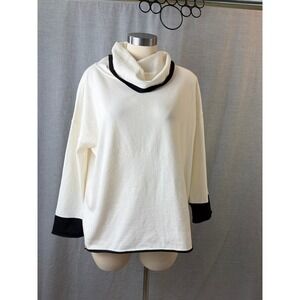 Habitat Ivory Cowl Neck Tunic Top Black Trim Modern Cozy Office Minimalist M